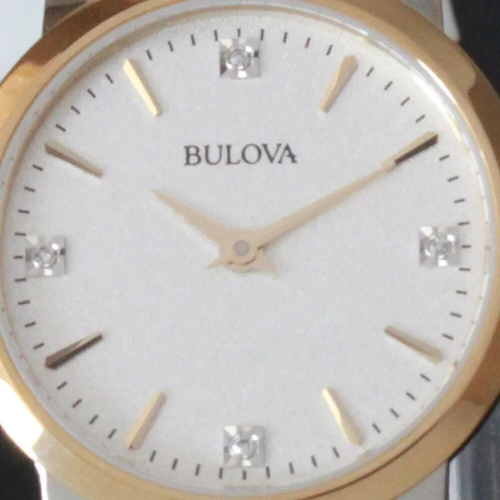 Bulova Ladies Sutton Classic Quartz Watch Four Diamond Accents Two Tone 27mm